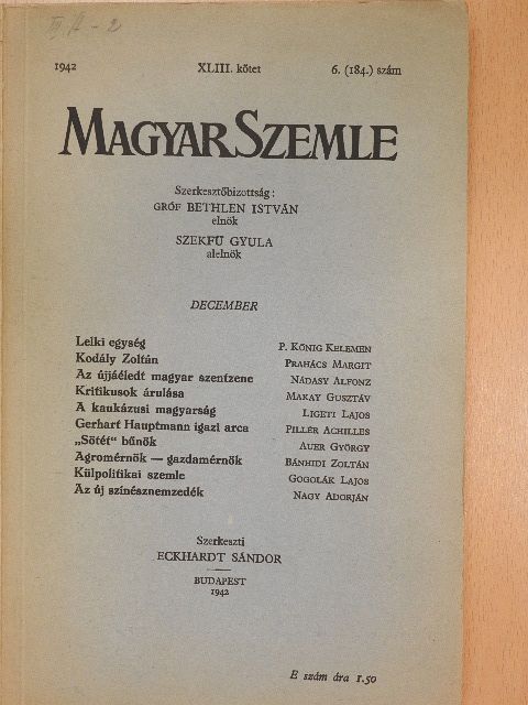 Auer György - Magyar Szemle 1942. december [antikvár]
