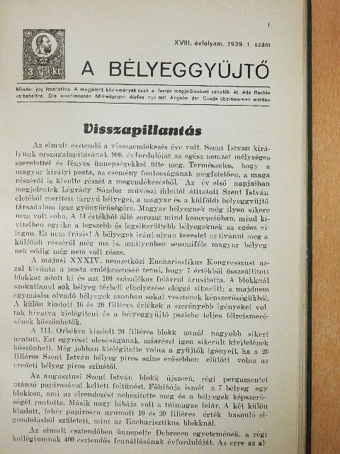 Bán Béla - A bélyeggyüjtő 1939. január-december [antikvár]