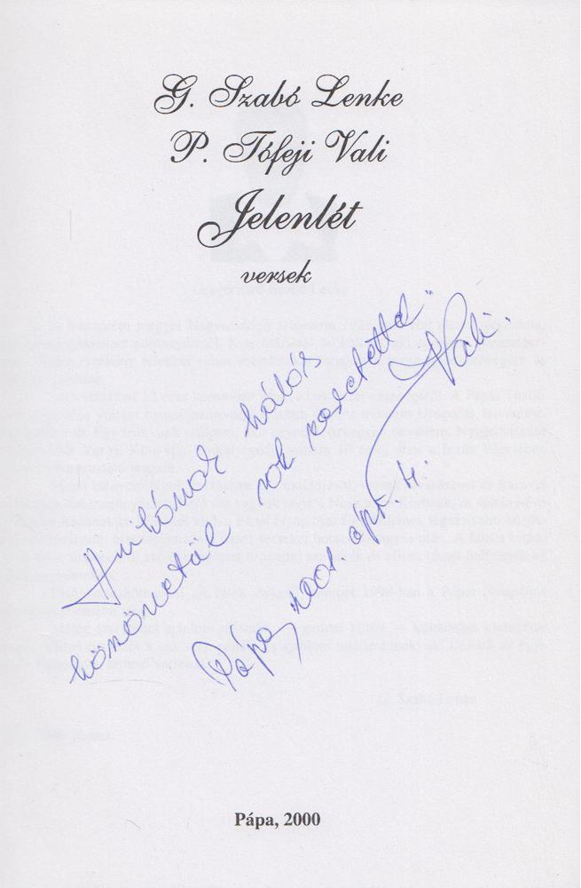 P. Tófeji Valéria, G. Szabó Lenke - Jelenlét (Dedikált) [antikvár]