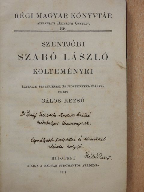 Gálos Rezső - Szentjóbi Szabó László költeményei (dedikált példány) [antikvár]