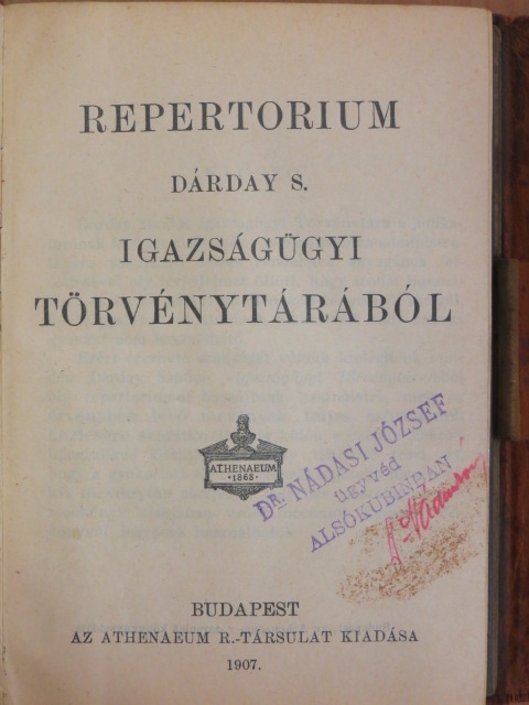 Dárday Sándor - Repertorium Dárday S. igazságügyi törvénytárából [antikvár]