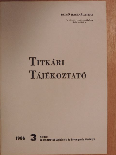 Titkári tájékoztató 1986/3. [antikvár]