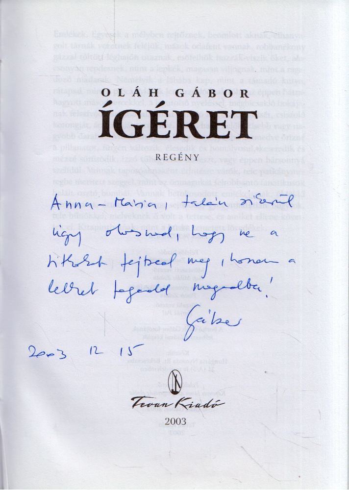 OLÁH GÁBOR - Ígéret (dedikált) [antikvár]