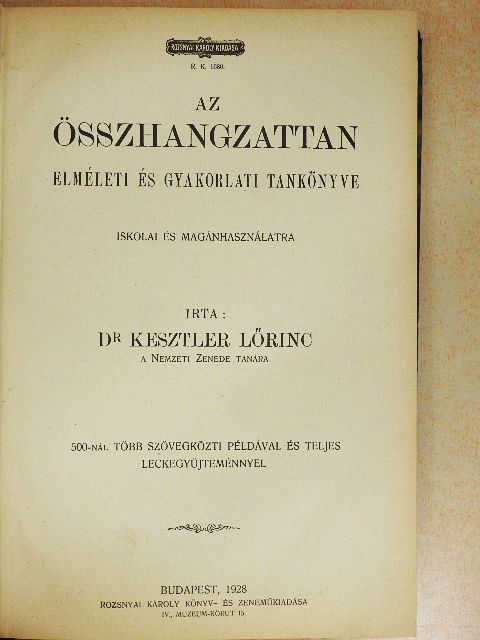 Dr. Kesztler Lőrinc - Az összhangzattan [antikvár]