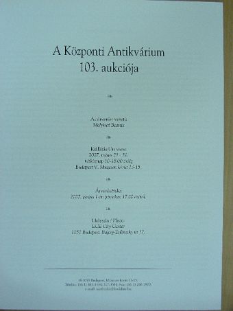 A Központi Antikvárium 103. aukciója [antikvár]