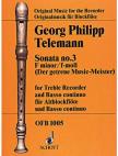 TELEMANN, GEORG PHILIPP - SONATA NO.3 F MINOR (DER GETREUE MUSIC-MEISTER) FOR TREBLE RECORDER AND BASSO CONTINUO