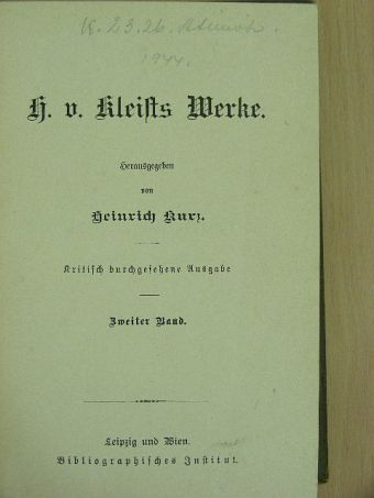 H. von Kleist - H. von Kleist's Werke II. (gótbetűs) [antikvár]