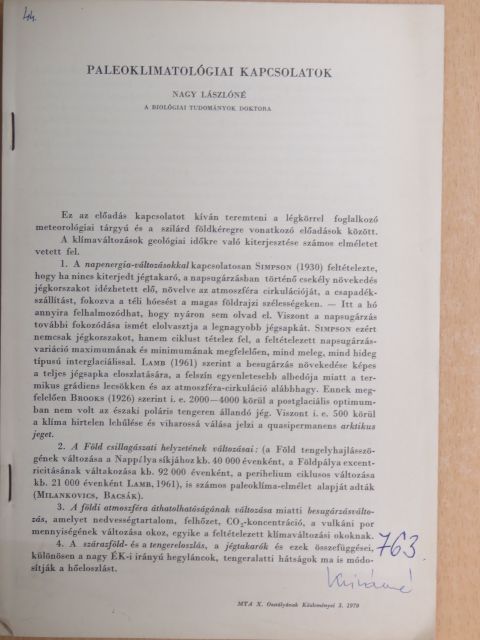 Nagy Lászlóné - Paleoklimatológiai kapcsolatok [antikvár]