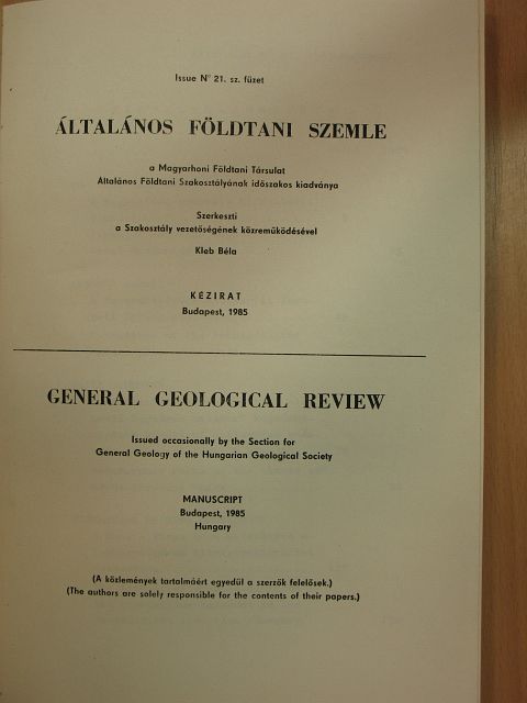 Balázs Endre - Általános földtani szemle 21. [antikvár]