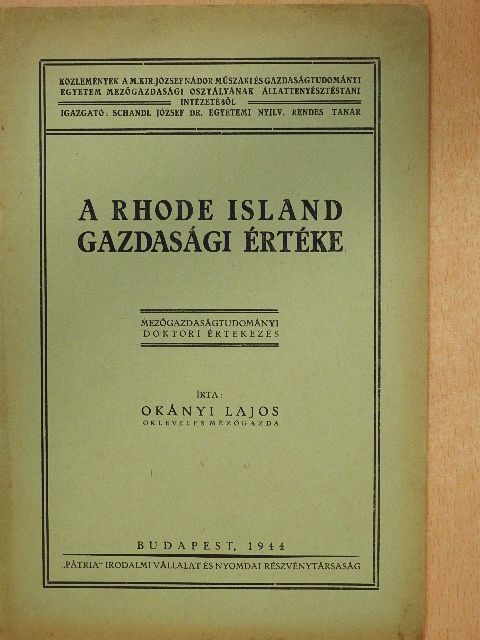 Okányi Lajos - A Rhode Island gazdasági értéke [antikvár]