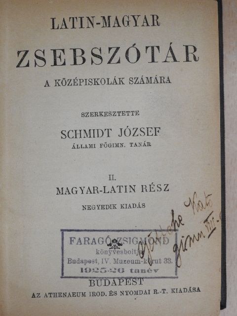 Latin-magyar zsebszótár II. [antikvár]