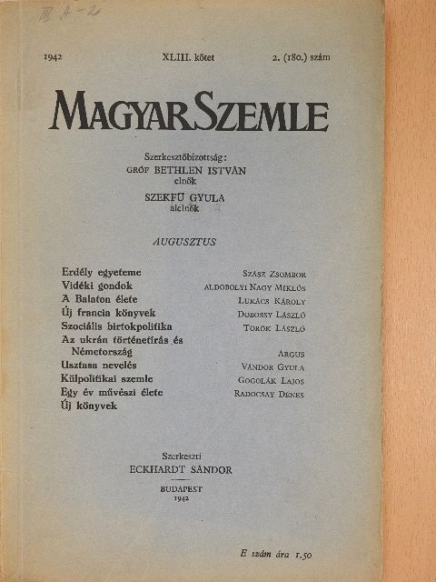 Aldobolyi Nagy Miklós - Magyar Szemle 1942. augusztus [antikvár]
