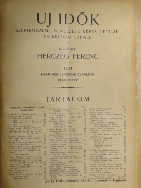 Babay József - Uj idők 1933. (nem teljes évfolyam) [antikvár]