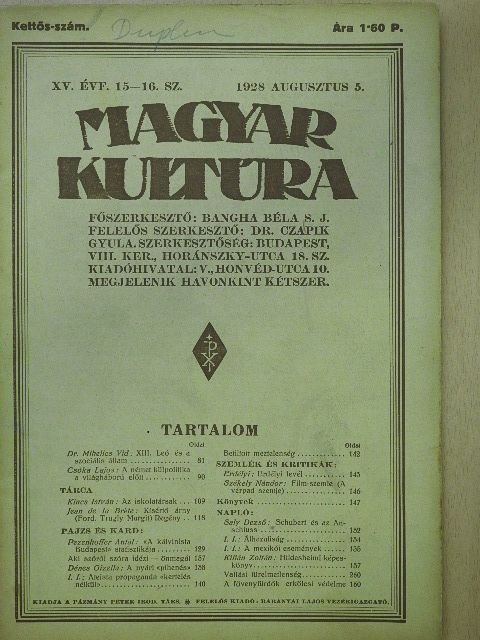 Csóka Lajos - Magyar Kultúra 1928. augusztus 5. [antikvár]