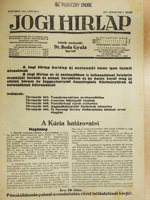 Jogi Hirlap 1942. január-december [antikvár]