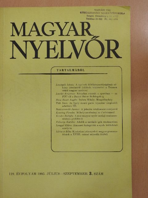 Buza Bozsó Angéla - Magyar Nyelvőr 1995. július-szeptember [antikvár]