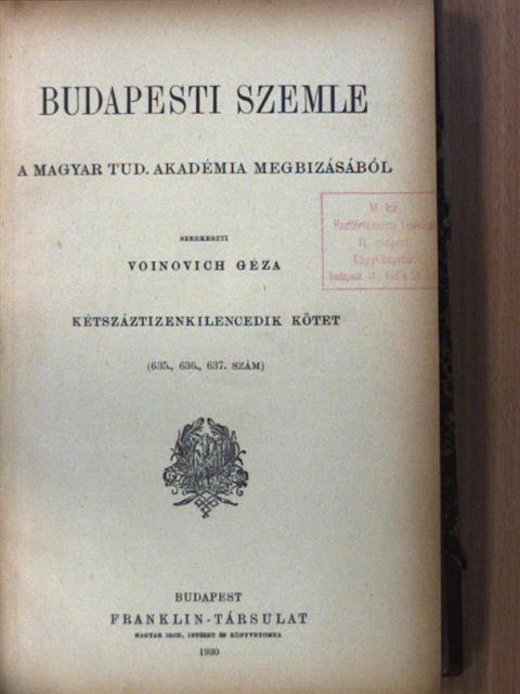 Alföldi András - Budapesti Szemle 219. kötet 635-637. szám [antikvár]