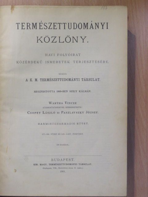 Természettudományi Közlöny 1901. január-december [antikvár]