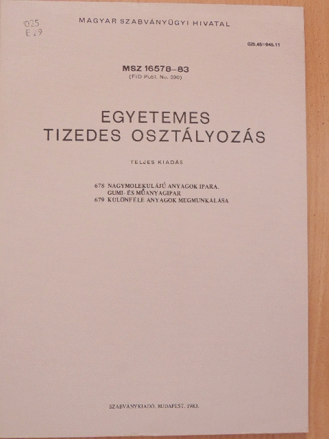 Egyetemes tizedes osztályozás 678-679. [antikvár]
