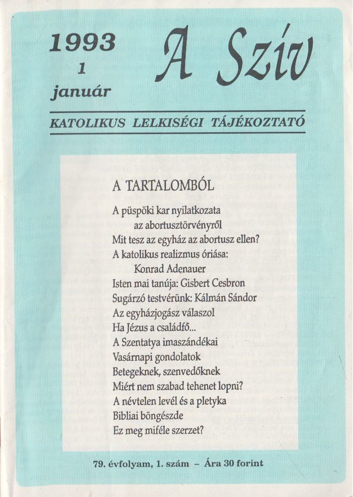 Sajgó Szabolcs SJ - A Szív 1993. január [antikvár]