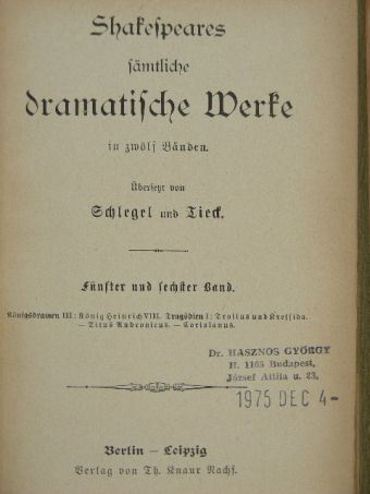Shakespeare - Shakespeares sämtliche Dramatische Werke in zwölf Bänden 5-8. (gótbetűs) [antikvár]