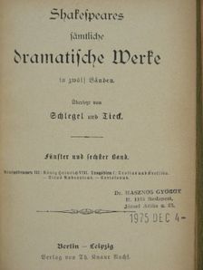 Shakespeare - Shakespeares sämtliche Dramatische Werke in zwölf Bänden 5-8. (gótbetűs) [antikvár]