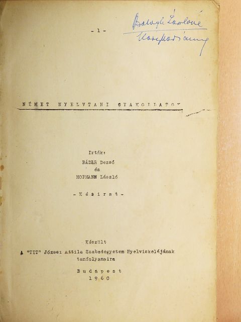 Báder Dezső - Német nyelvtani gyakorlatok [antikvár]
