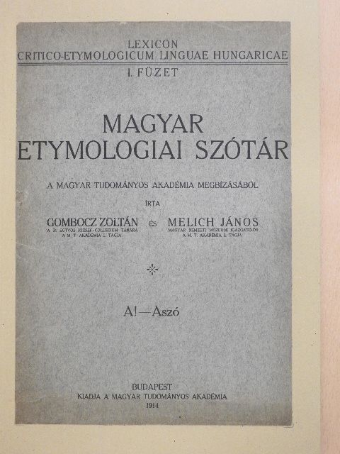 Gombocz Zoltán - Magyar etymologiai szótár I. (töredék) [antikvár]