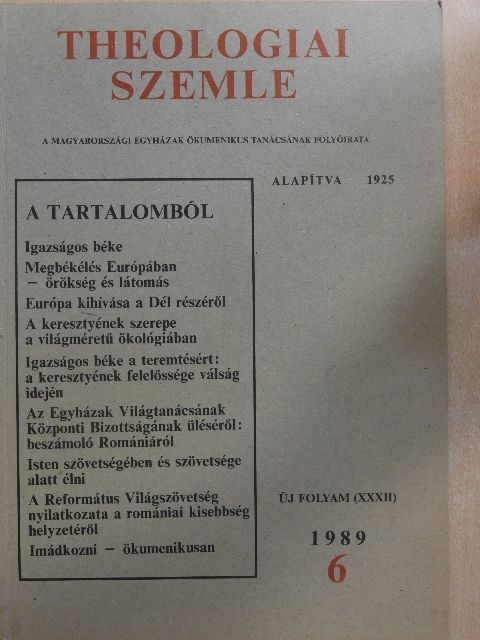 Aranyos Zoltán - Theologiai Szemle 1989/6. [antikvár]