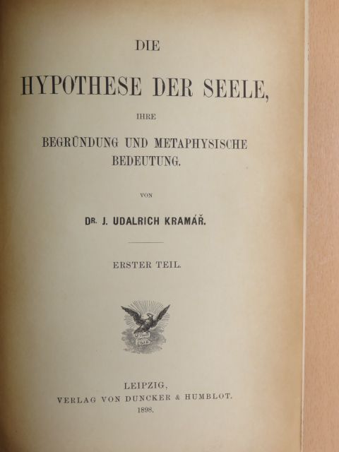 Dr. J. Udalrich Kramar - Die Hypothese der Seele I. [antikvár]