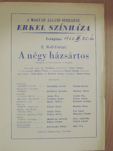 E. Wolf-Ferrari: A négy házsártos [antikvár]