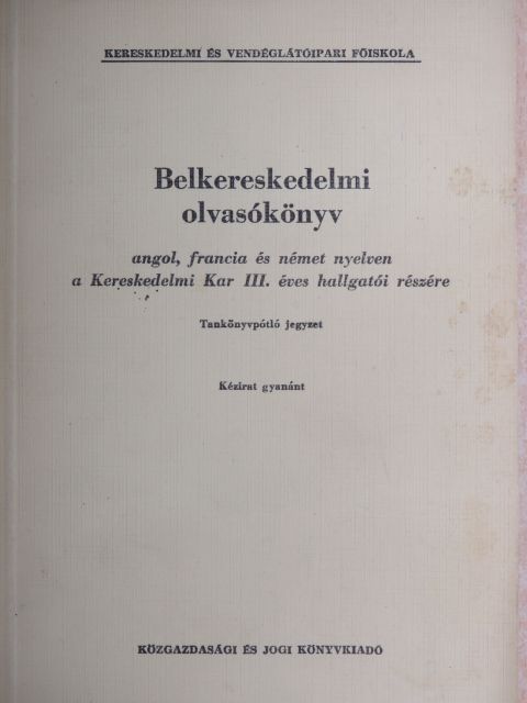 Dr. Jakabfi László - Belkereskedelmi olvasókönyv [antikvár]