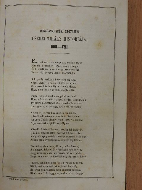 Cserei Mihály - Miklósvárszéki Nagyajtai Cserei Mihály históriája 1661-1711 [antikvár]