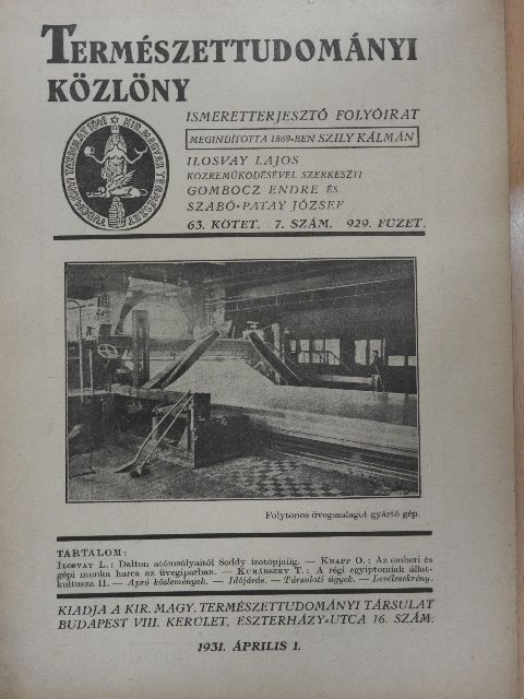 Ilosvay L. - Természettudományi Közlöny 1931. április 1. [antikvár]