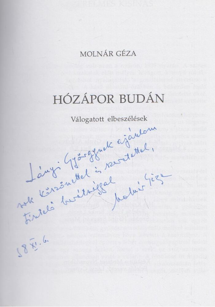 Molnár Géza - Hózápor Budán (Dedikált) [antikvár]
