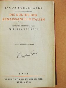 Jacob Burckhardt - Die Kultur der Renaissance in Italien [antikvár]