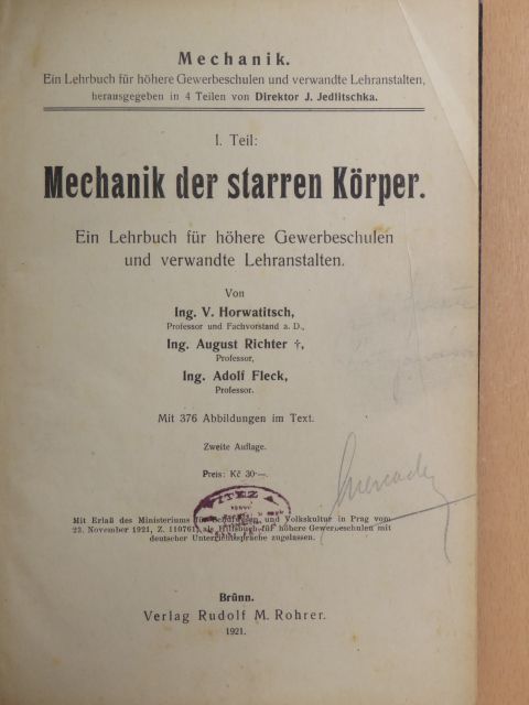 Ing. Adolf Fleck - Mechanik der starren Körper I. [antikvár]