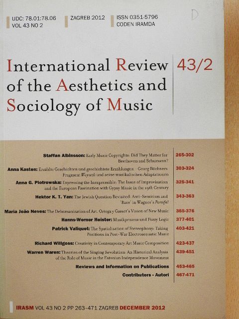 Anna Kansten - International Review of the Aesthetics and Sociology of Music - December 2012 [antikvár]