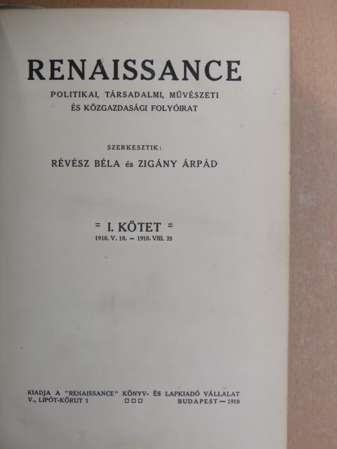Ady Endre - Renaissance I. 1910. (nem teljes évfolyam) [antikvár]
