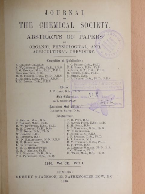 A. Chaston Chapman - Journal of the Chemical Society 1916/I. [antikvár]