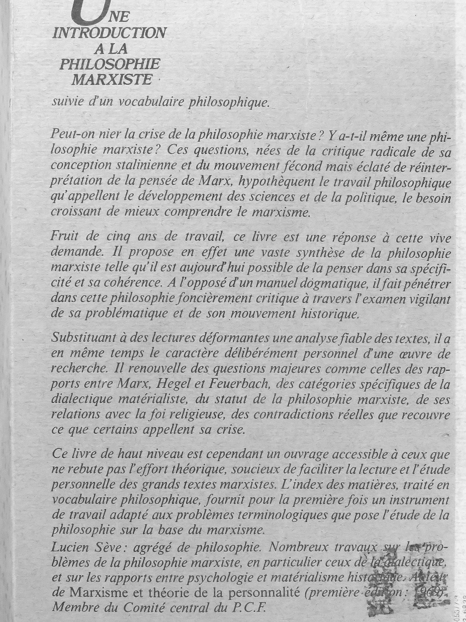 Lucien Séve - Une Introduction a la Philosophie Marxiste [antikvár]
