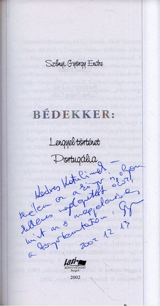 Szőnyi György Endre - Bédekker: Lengyel történet / Portugália (dedikált) [antikvár]