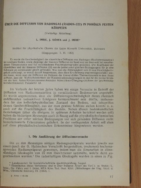 B. Tóth - Über die Diffusion von Radongas (222Rn) in Porösen Festen Körpern/Neuartige Elektrochemische Verfahren zur Herstellung Tragerfreier Radioaktiver Praparate/Radioaktív abszolút mérések atommag-kémiai jelentősége I. [antikvár]