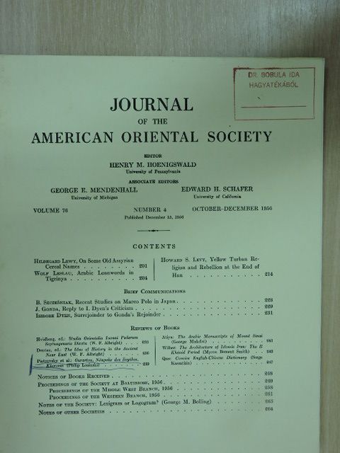 Atiya - Journal of the American Oriental Society October-December 1956 (Bobula Ida könyvtárából) [antikvár]