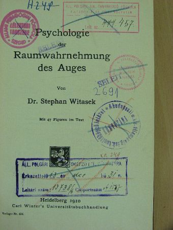Dr. Stephan Witasek - Psychologie der Raumwahrnehmung des Auges [antikvár]