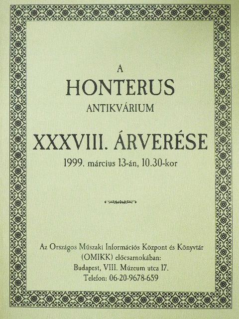 A Honterus Antikvárium XXXVIII. árverése [antikvár]