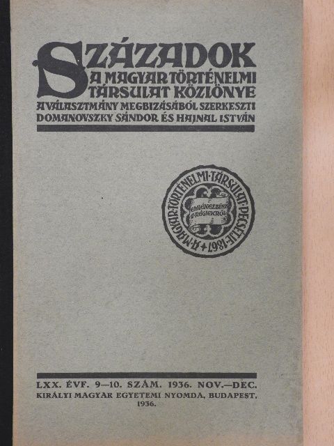 Angyal Dávid - Századok 1936. november-december [antikvár]