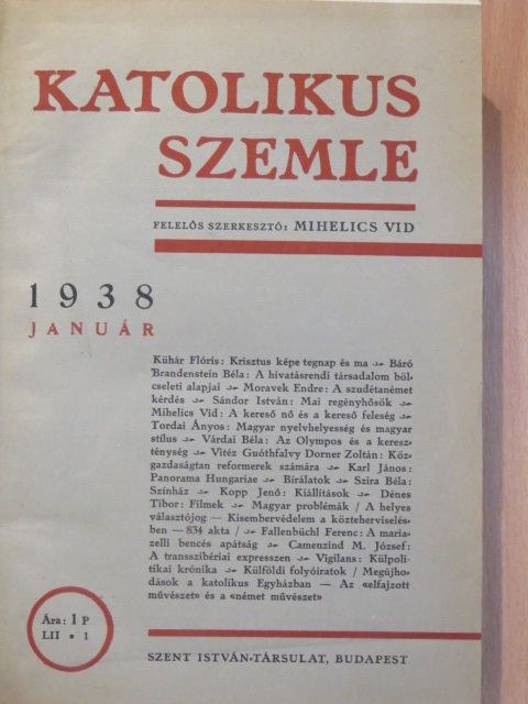 Katolikus szemle 1938. január-június [antikvár]