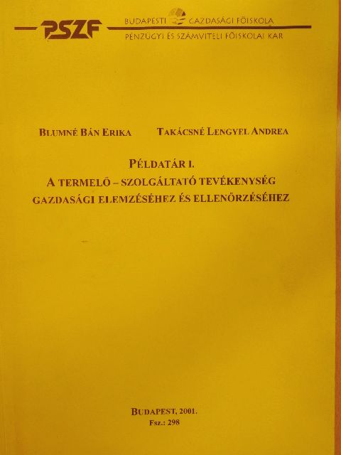 Blumné Bán Erika - Példatár I. - A termelő-szolgáltató tevékenység gazdasági elemzéséhez és ellenőrzéséhez [antikvár]
