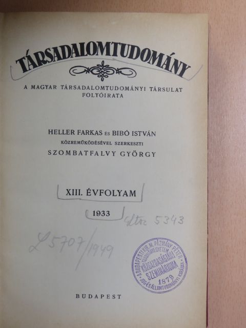 A. Bryant - Társadalomtudomány 1933. január-december [antikvár]